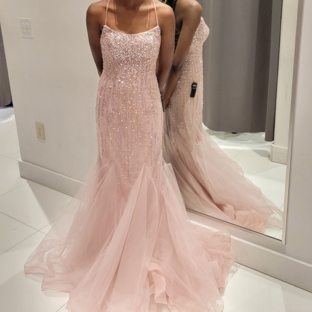 Blush Pink Raindrop Sequin Mermaid Prom Dress